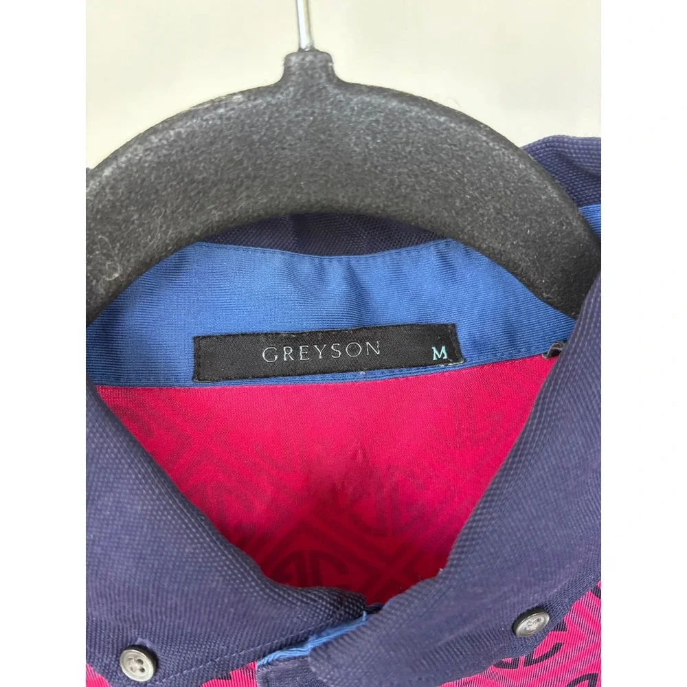 Greyson Mens Pink Navy Monogram Performance Polo Shirt Size M